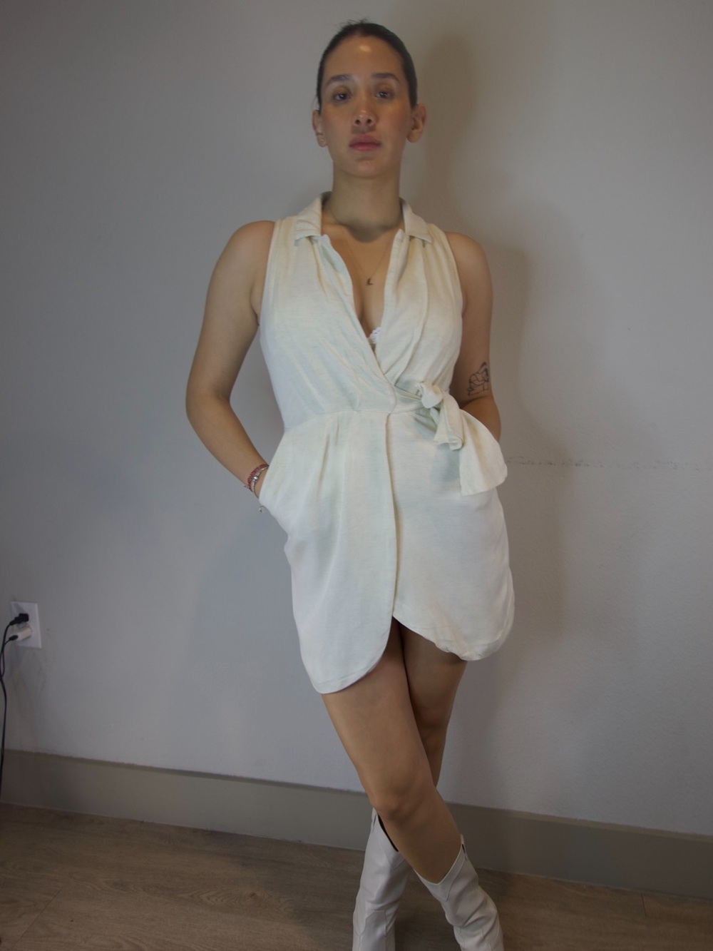 Anthropologie Sleeveless Wrap Mini Dress Cream Size XS